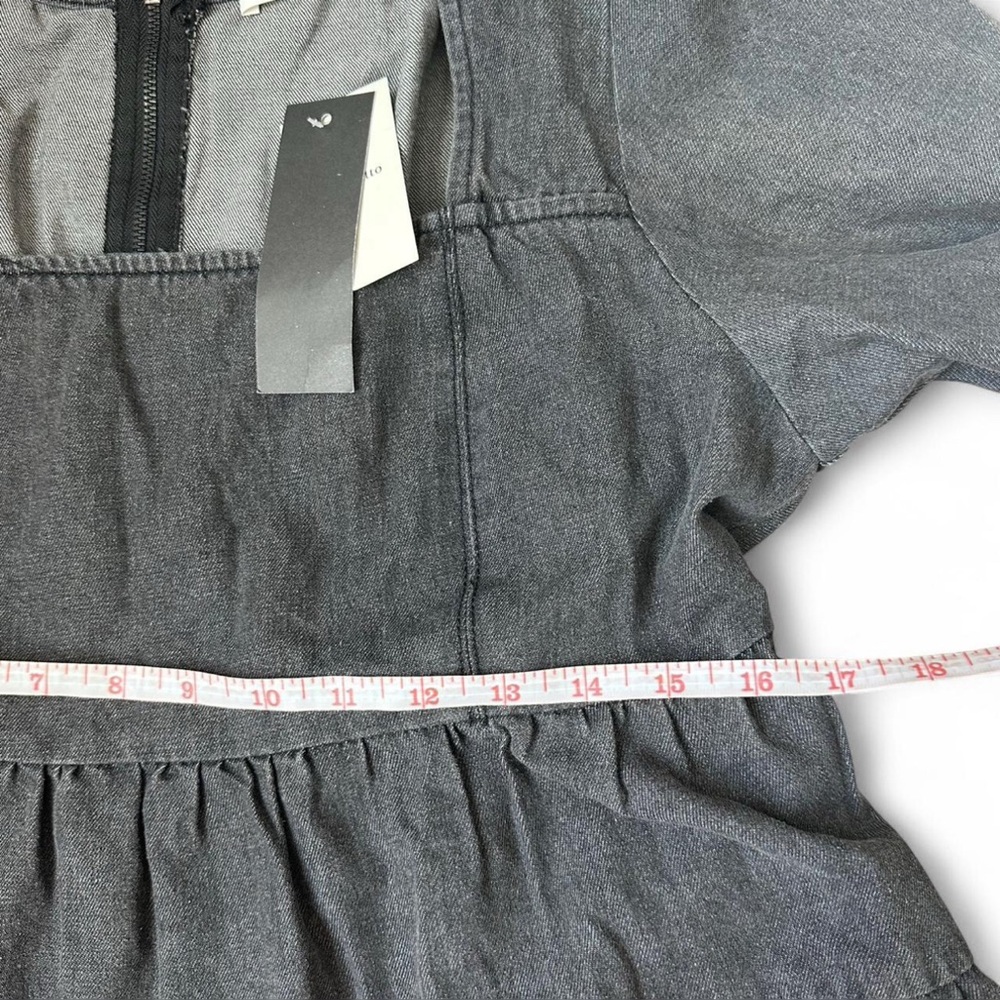 Square Neck Dark Wash Tiered Long Sleeve Denim Dress L - Picture 8 of 9